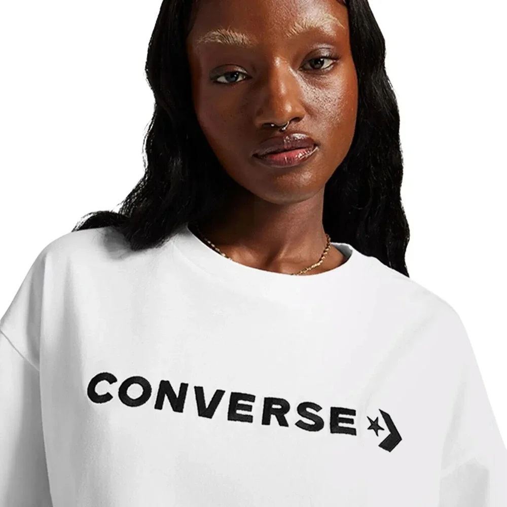 Converse Wordmark T-Shirt  White Star Chevron Oversized Relaxed Casual‎ Small